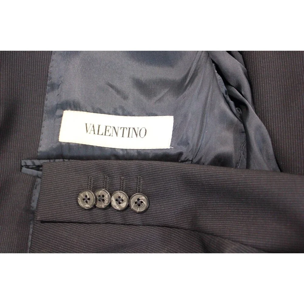 VALENTINO Italy Men Wool Suit Jacket Sport Coat Blazer Blue Striped 2 Btn 42R